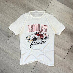 Rare Vintage 80's Hanley Enterprises Racing Ringer Single Stitch T-Shirt - Small